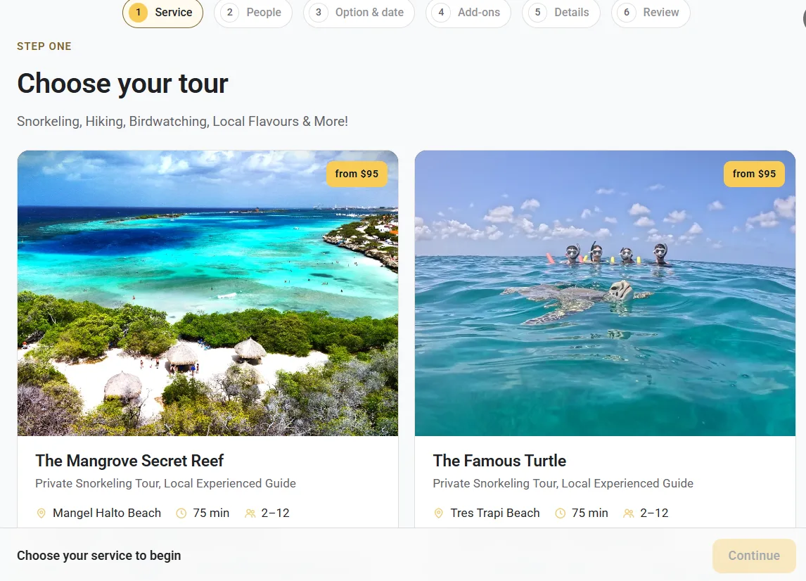 The Local Way Tours booking popup on their website